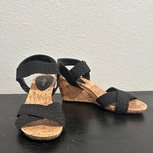 Flex Step Black Woven Cork Wedge Sandals